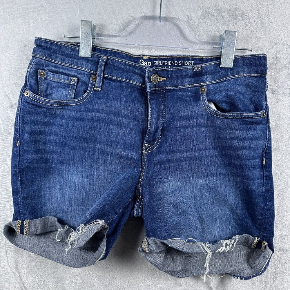 Gap Girlfriend Shorts Denim Stretch Mid Rise Cotton Women's Blue Size 6/28